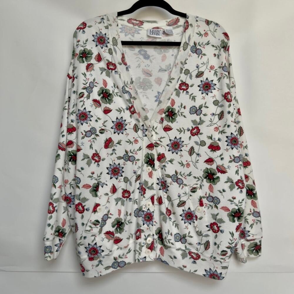 LEON LEVIN Vintage Oversized Flower Print Cardigan  Size XL